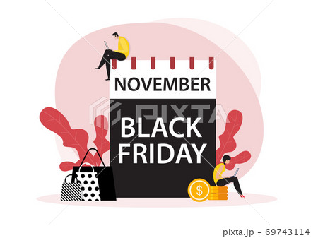 November Black friday date with people Online shopping flat concept. 69743114