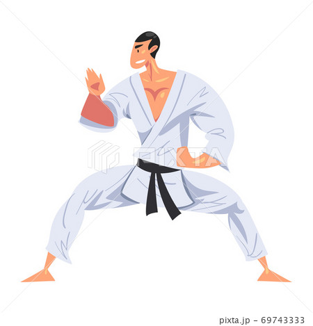 Man Karateka Standing in Fighting Stance, Male Karate Fighter Character in White Kimono Practicing Traditional Japan Martial Art Cartoon Style Vector Illustration Man Karateka Standing in Fighting Stance, Male Karate Fighter Character in White Kimono Practicing Traditional Japan Martial Art Cartoon Style Vector Illustration 69743333