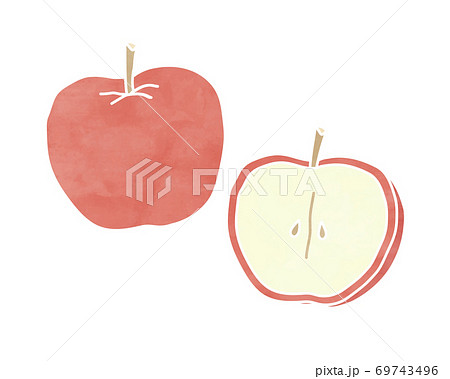 手描きのリンゴのイラストのセット かわいい おしゃれ 断面 果物 フルーツ デザート 食材のイラスト素材