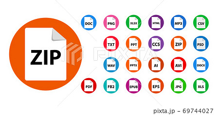 Collection of vector icons. File format extensions icons. Collection of vector icons. File format extensions icons. 69744027