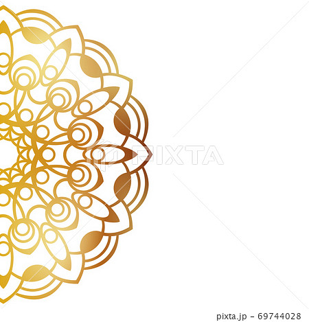 Clean white cover with gold beautiful flower. Golden vector mandala isolated on white background. 69744028
