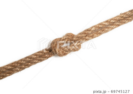Brown jute rope with knot isolated on white background. 69745127