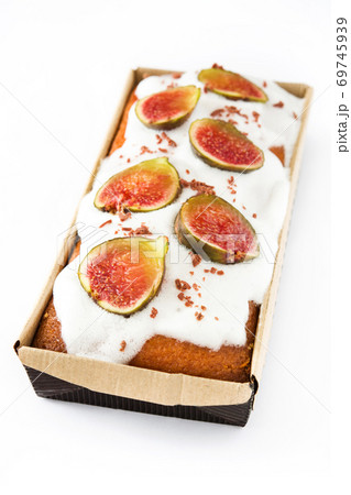 Delicious fig cake isolated on white background	 69745939