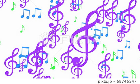 紫色のト音記号と可愛い音符 3dレンダリングのイラスト素材