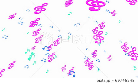 ピンク色の可愛いト音記号と音符 3dレンダリングのイラスト素材