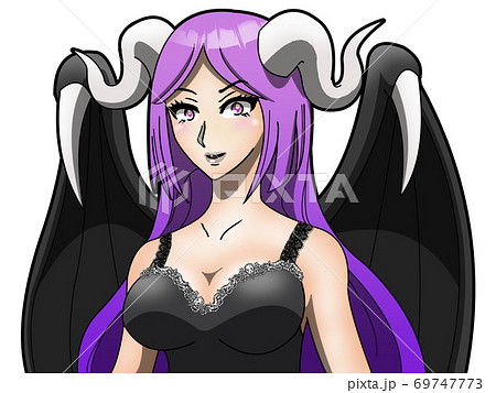 ハロウィンの紫髪で妖艶な悪魔のイラスト素材