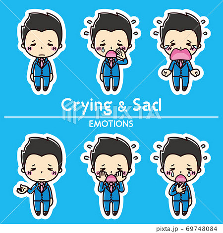 男性の表情セット/ 泣く / 悲しい 69748084