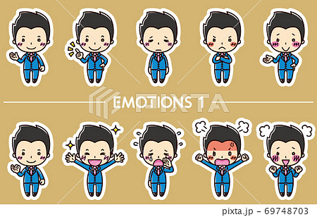 男性の表情イラスト10点セットのイラスト素材