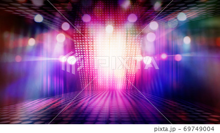 blurred empty theater stage with colourful spotlight, abstract concert lighting background 69749004
