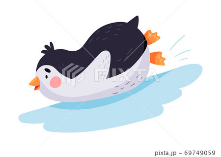 Funny Penguin Sliding Down the Ice Hill Vector Illustration 69749059