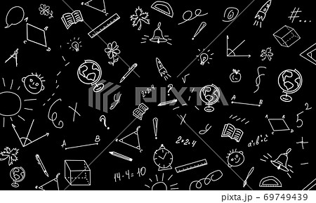 Seamless pattern. Back to school formulas. Doodle freehand chalk drawing on chalkboard Seamless pattern. Back to school formulas. Doodle freehand chalk drawing on chalkboard 69749439