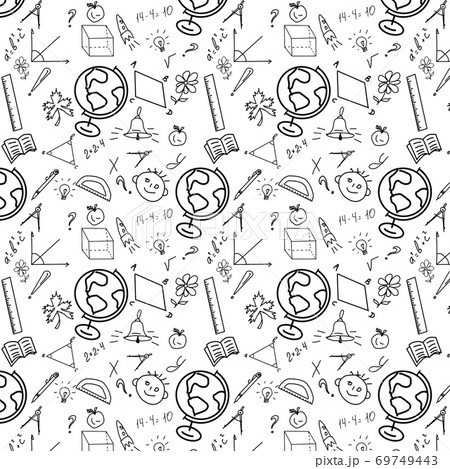 Seamless pattern. Back to school formulas with creative kid's doodle drawing. Seamless pattern. Back to school formulas with creative kid's doodle drawing. 69749443