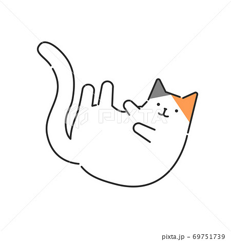 寝そべる三毛猫のシンプルでおしゃれなイラストのイラスト素材 69751739 Pixta