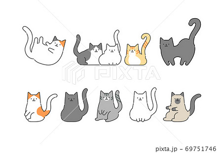 様々な猫のシンプルでおしゃれなイラストのイラスト素材 69751746 Pixta