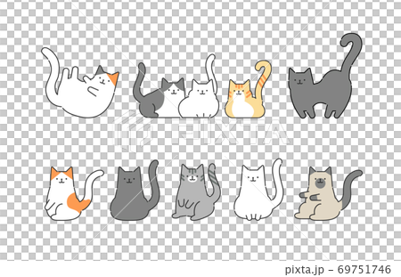 様々な猫のシンプルでおしゃれなイラスト 69751746