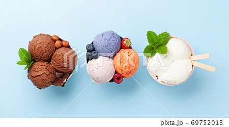 Berry, vanilla and chocolate ice cream scoops Berry, vanilla and chocolate ice cream scoops 69752013