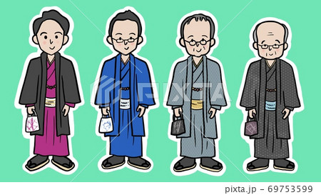着物を着た男性の素材白ふち付き 69753599