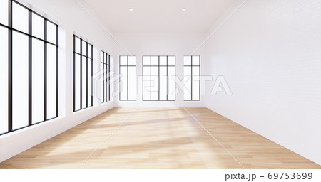 the interior Loft style with white brick wall design on wooden floor.3D rendering 69753699