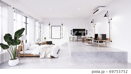 Bedroom interior loft style with Computer and office tool on desk. 3D rendering 69753752