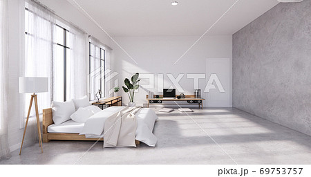 Bedroom interior loft style with Computer and office tool on desk. 3D rendering 69753757