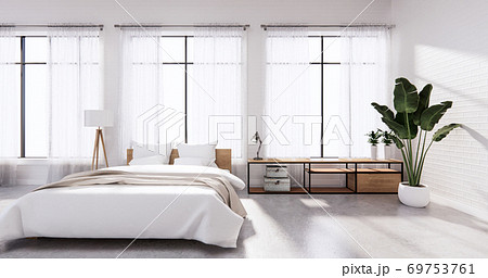 Bedroom interior loft style white wall brick. 3D rendering 69753761