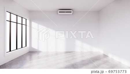 the interior Loft style with white brick wall design on wooden floor.3D rendering the interior Loft style with white brick wall design on wooden floor.3D rendering 69753773