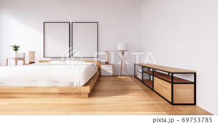 Bedroom interior loft style with Computer and office tool on desk. 3D rendering Bedroom interior loft style with Computer and office tool on desk. 3D rendering 69753785