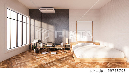 Bedroom interior loft style with Computer and office tool on desk. 3D rendering 69753793