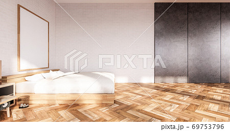 Bedroom interior loft style with Computer and office tool on desk. 3D rendering 69753796