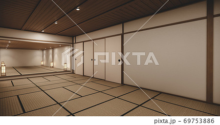 Empty house hall with tatami  floor 2 steps White room tropical style.3D rendering 69753886