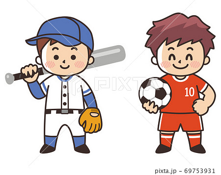 野球 サッカー ユニフォームを着た少年のイラスト素材