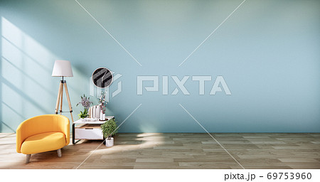 Yellow Leather Chair -  Mint Room interior on white wall background. 3D rendering 69753960