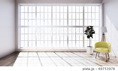 Beautiful, tropical-style room has chairs placed directly between the rooms and the light shines from the sun into the room.3d rendering 69753976