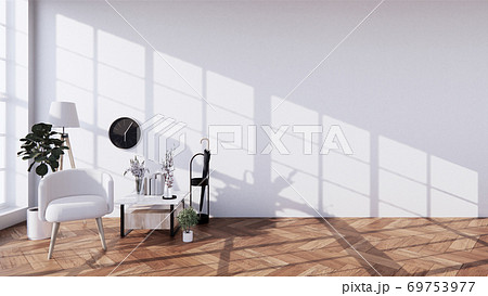 Interior Living room tropical style with armchair and mini cabinet wooden.3D rendering 69753977