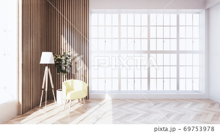 Beautiful, tropical-style room has chairs placed directly between the rooms and the light shines from the sun into the room.3d rendering 69753978