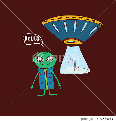 Cute Alien And Ufo Cartoon Hand Drawn Aliens のイラスト素材