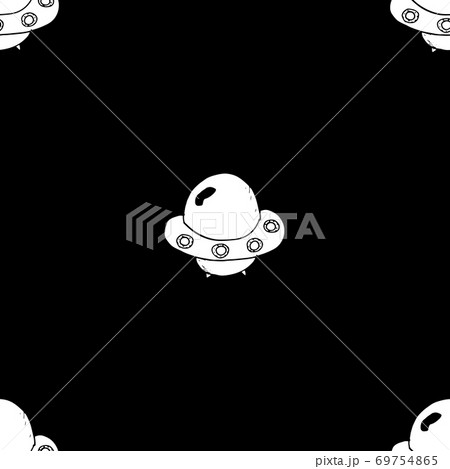 Ufo and aliens Seamless pattern. Cute Doodles space ships sketch. Hand drawn Cartoon Vector illustration 69754865