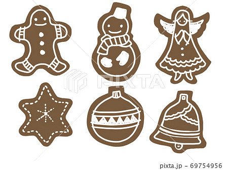 クリスマスツリーに飾るジンジャークッキーのオーナメント 線なし のイラスト素材