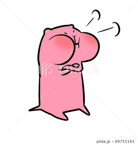 ほっぺたを膨らませて怒るピンクマウスさんの手描きイラスト プンプン 激おこ のイラスト素材