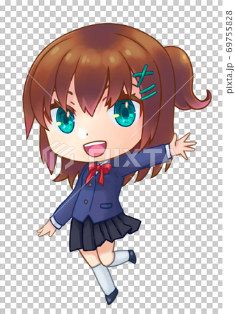 Full-body cut illustration of a cheerful female student 69755828