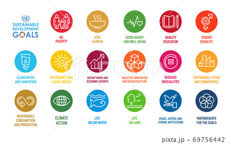 Corporate social responsibility sign. Sustainable Development Goals illustration. SDG signs. Pictogram for ad, web, mobile app, promo. 69756442