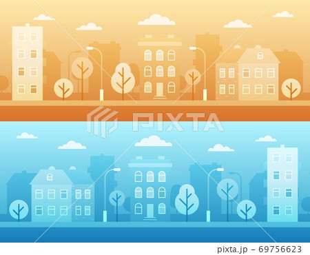 City street landscape background. Urban scene with hoses and trees City street landscape background. Urban scene with hoses and trees 69756623