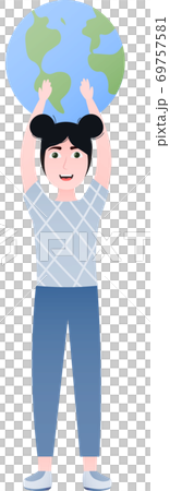 Earth day illustration, cute girl hlding solar planet, saving from pollution and damage, educational poster Earth day illustration, cute girl hlding solar planet, saving from pollution and damage, educational poster 69757581