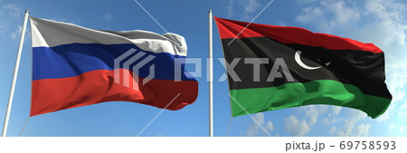 National flags of Russia and Lybia, 3d rendering 69758593