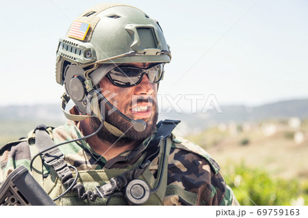 Army soldier, modern combatant shoulder portrait 69759163