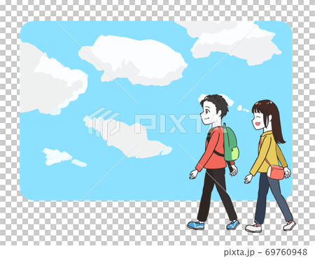 Children going out blue sky - Stock Illustration [69760948] - PIXTA