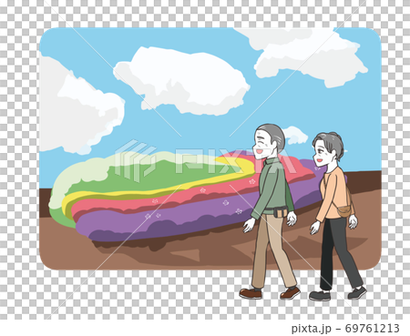 An elderly couple going out, flower garden An elderly couple going out, flower garden 69761213