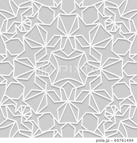 Seamless pattern in traditional arabian style. Geometric muslim ornament backdrop. White on gray color palette 69761494