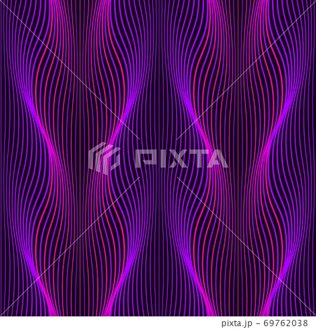 Ultraviolet Neon wavy lines seamless pattern. Background with glowing 80s retro vapor wave style. 69762038