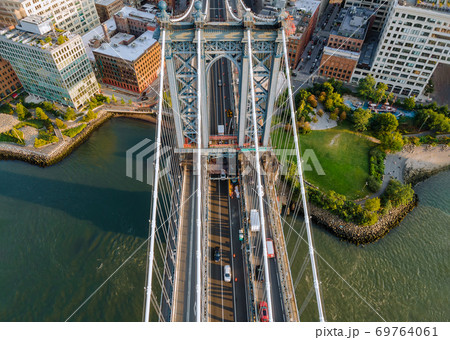 Aerial view style New York City beautiful with Manhattan bridge 69764061